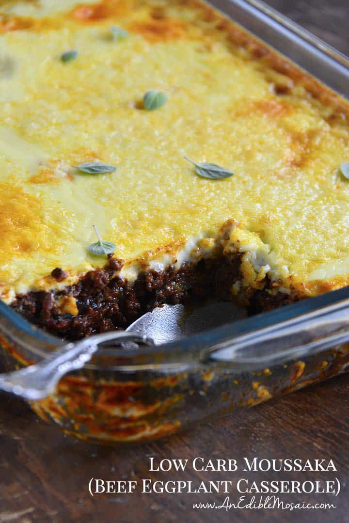 Low Carb Moussaka Recipe (Beef Eggplant Casserole) Pinnable Image