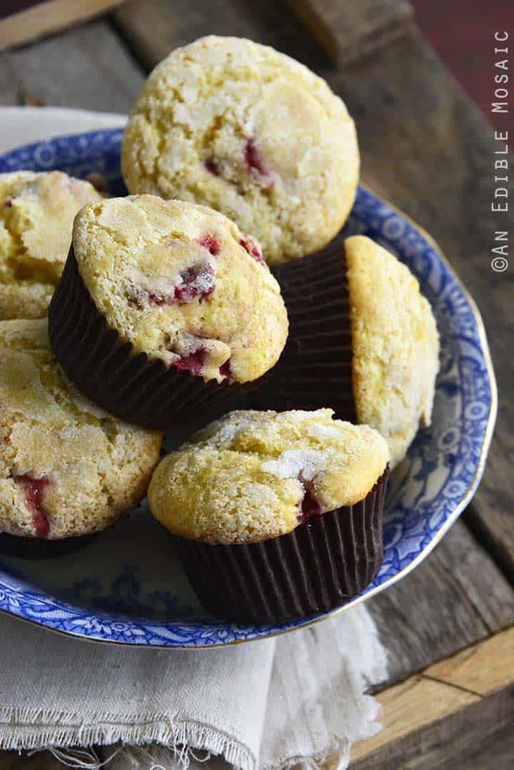 Strawberry Lemonade Muffins in a Blue Bowl on a Wooden Background