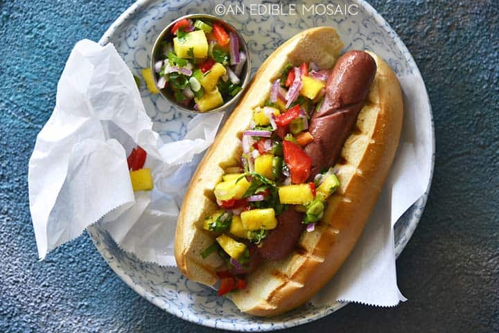 fresh pineapple salsa on hot dog