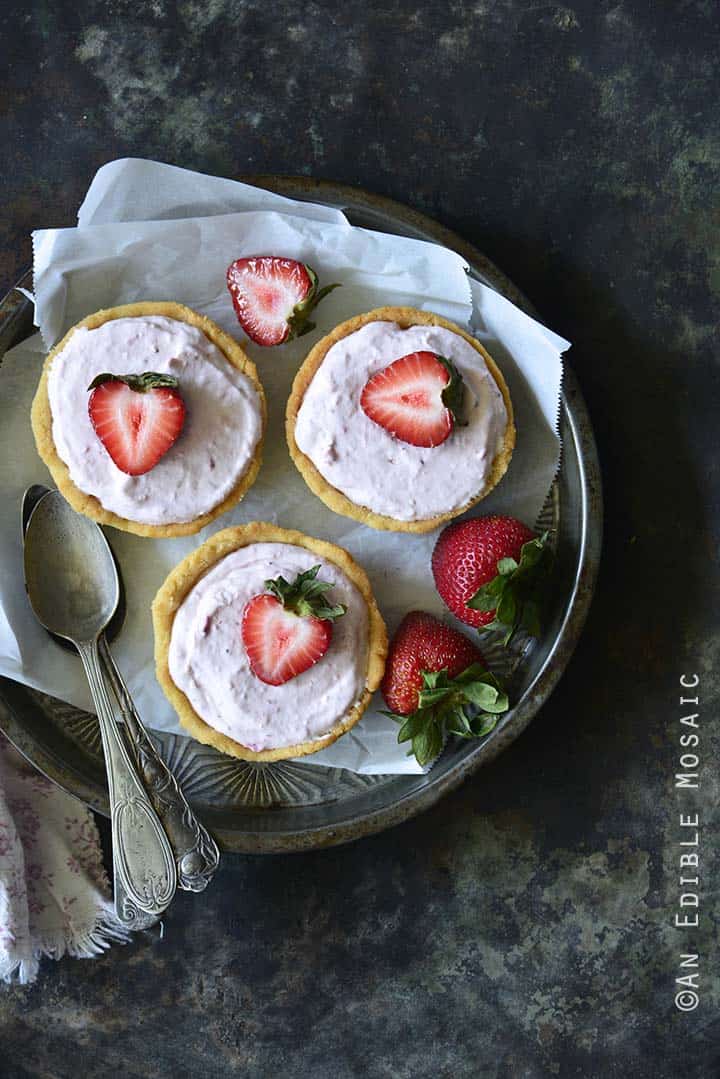 Low-Carb Strawberry Mousse Tartlets Top View Vertical Orientation