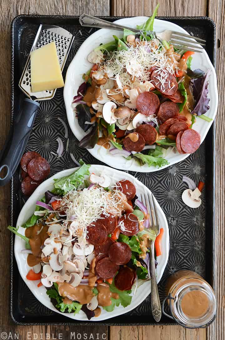 Pizza Salad with Pepperoni Chips