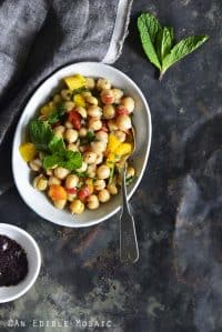 Sweet Pepper Chickpea Salad with Mint and Honey-Sumac Vinaigrette Top View Metal Background One Dish
