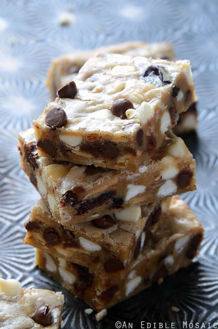 Cherry-Almond Brown Butter Blondies with White and Dark Chocolate Chips