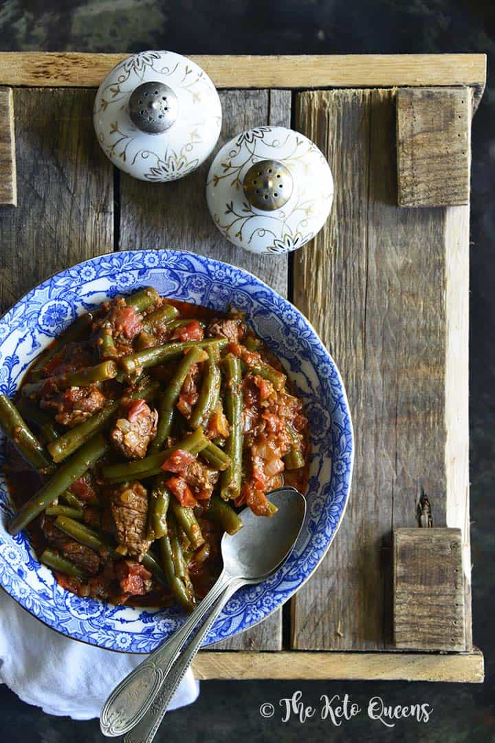 Keto Green Beans and Stewed Beef in Spiced Tomato Sauce