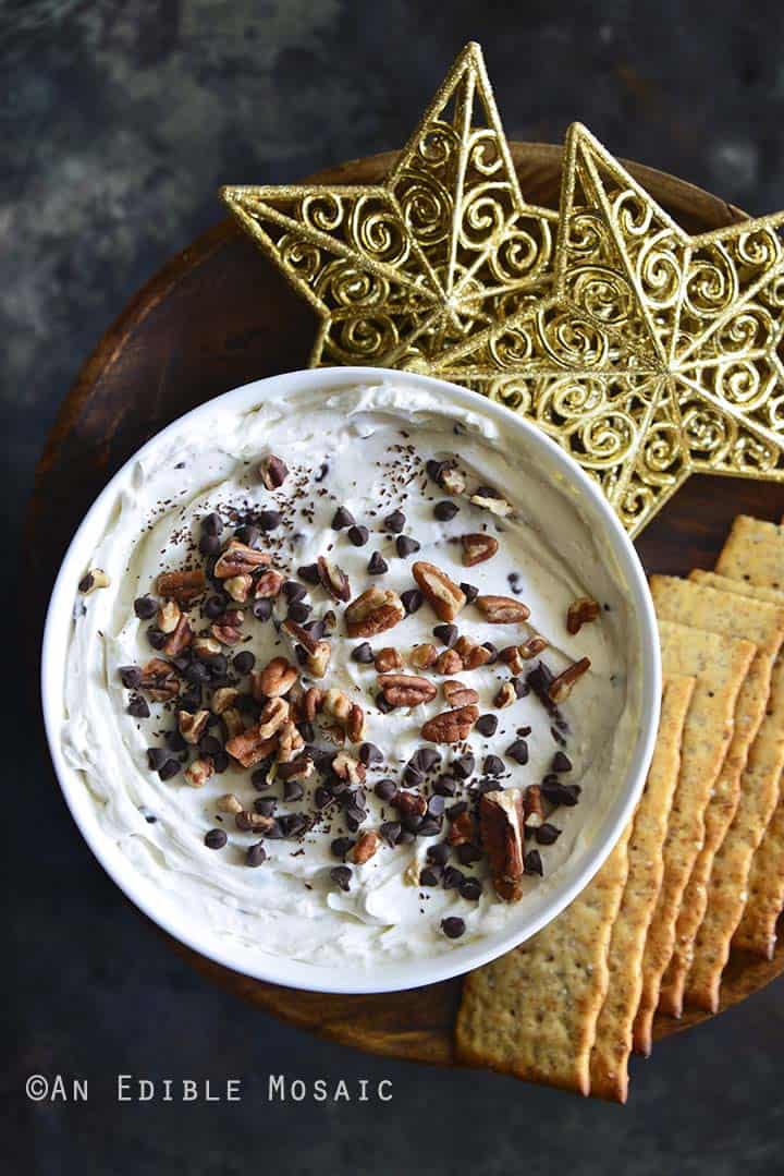 Festive Easy Sugar-Free Turtle Cheesecake Dip with Gold Stars