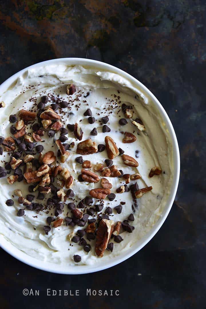 Close Up of Easy Sugar-Free Turtle Cheesecake Dip 