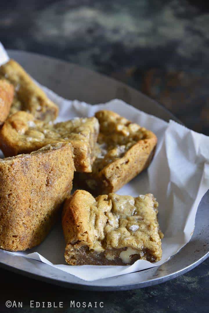 Flourless Pecan Pie Cashew Butter Blondies Side View Showing Texture of Blondies