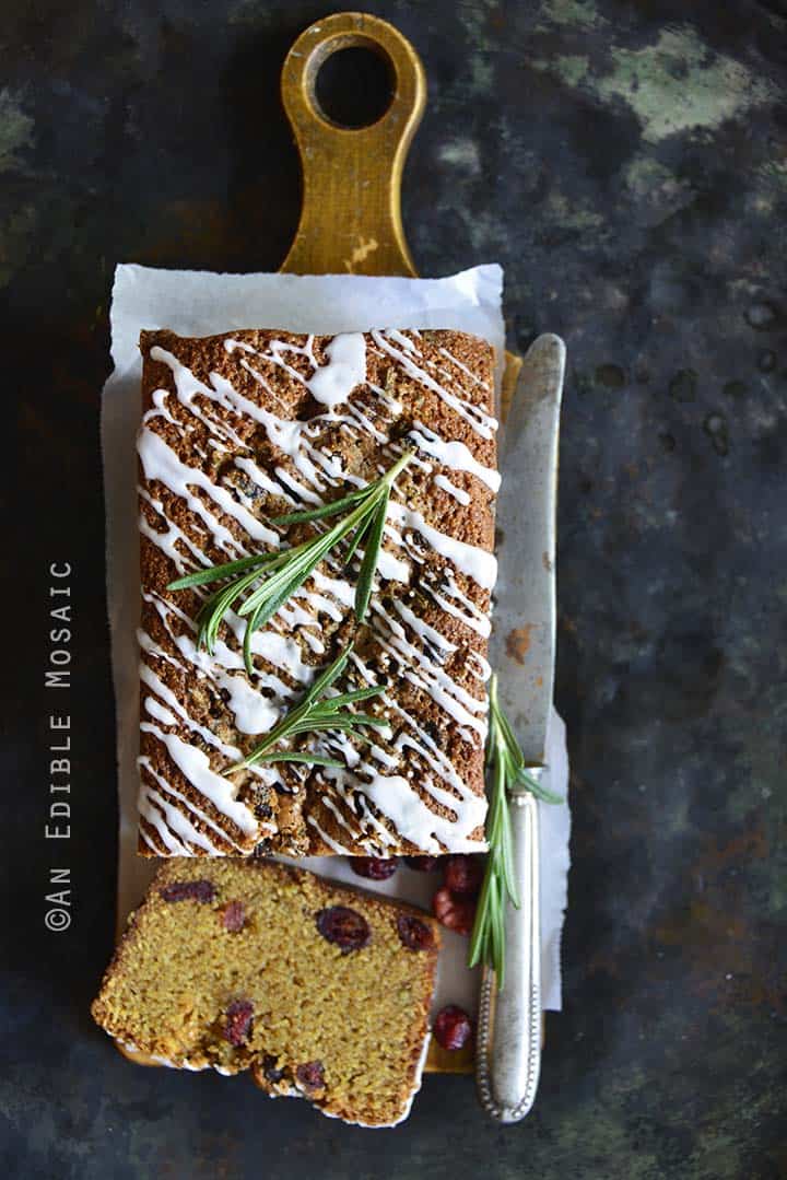 Christmas Morning Cornbread Loaf Cake on Wooden Cutting Board