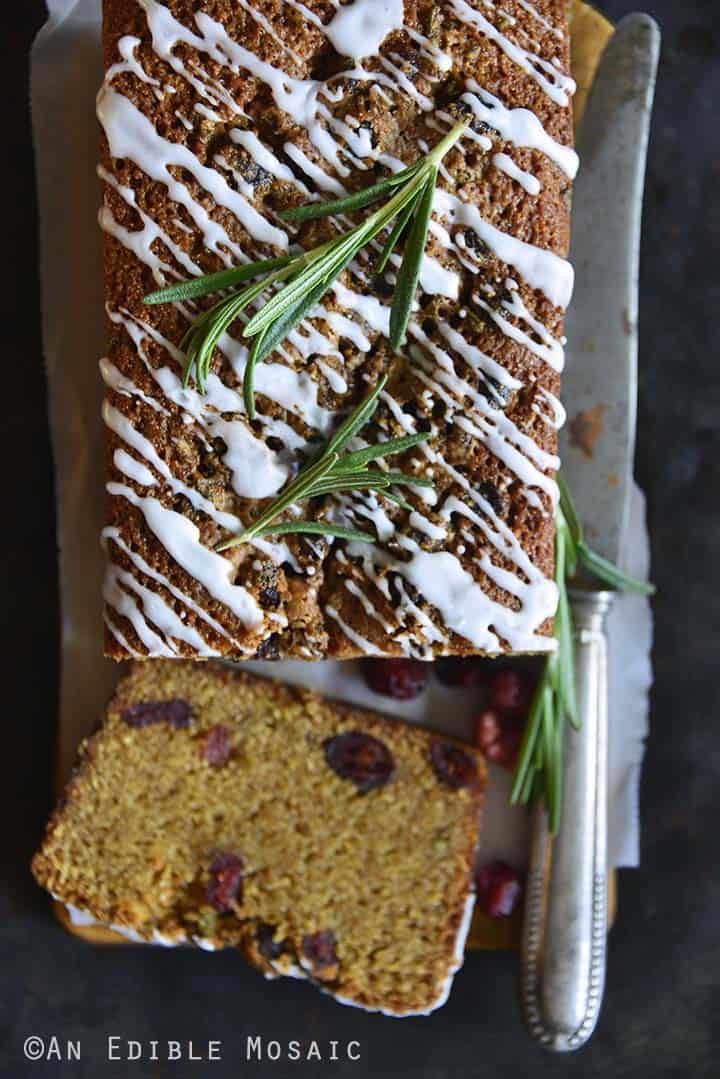 Christmas Morning Cornbread Loaf Cake Overhead View Close Up