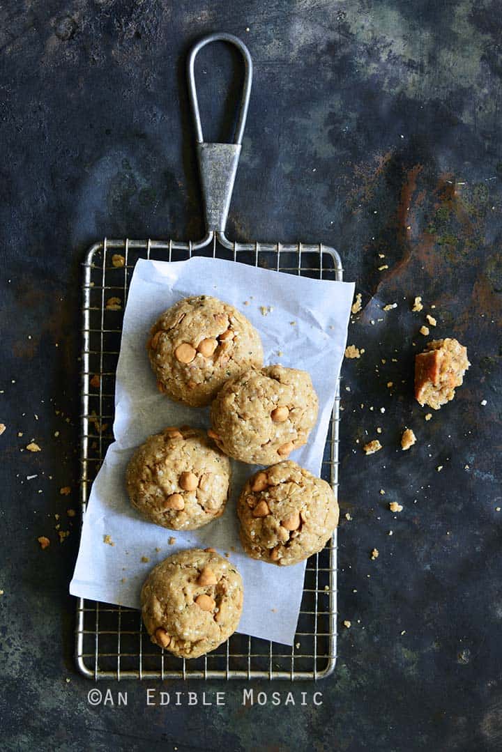 Coconut Butterscotch Granola Cookies Overhead View on Cooling Rack