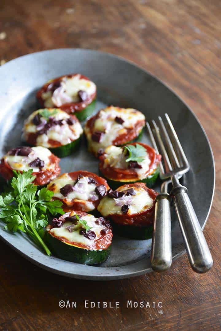 Zucchini Pizza Bites Front View Wooden Table