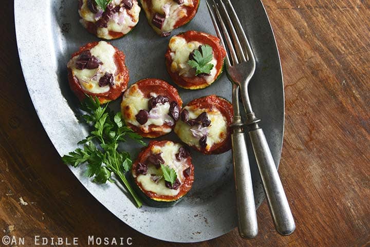 Zucchini Pizza Bites Top View Horizontal Orientation Close Up