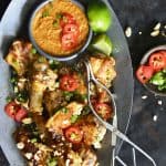 Chili-Garlic Glazed Wings with Peanutty Satay Dipping Sauce Close Up
