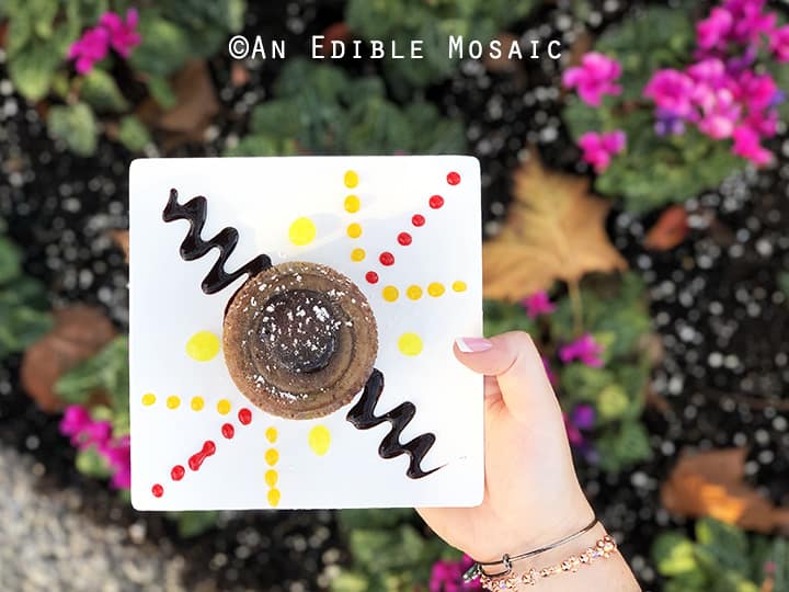 Molten Chocolate Cake with Flowers in the Background at Epcot