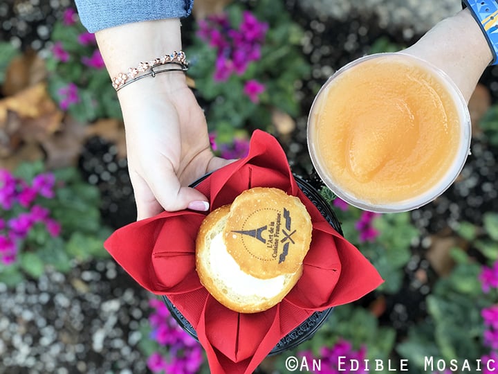 Warm Creamy Brie and Frose with Flowers in the Background at Epcot