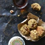 Maple Pecan Lactation Cookies and Drink Overhead View Vertical Orientation