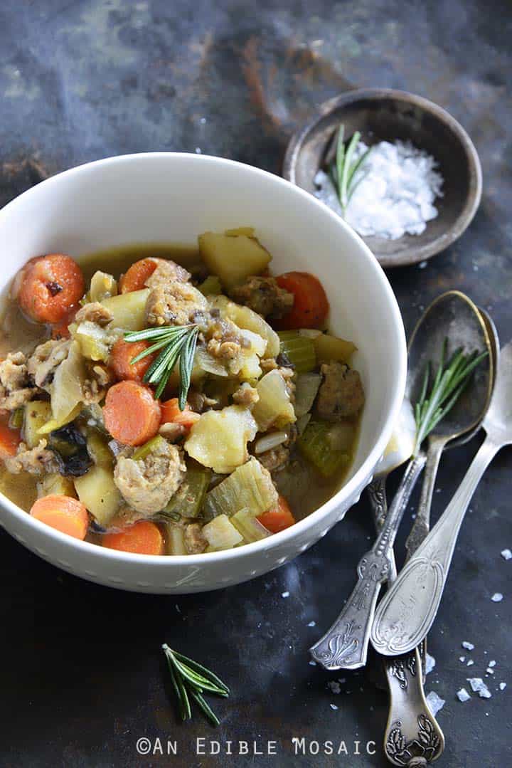 Instant Pot Chicken Sausage Guinness Stew Close Up