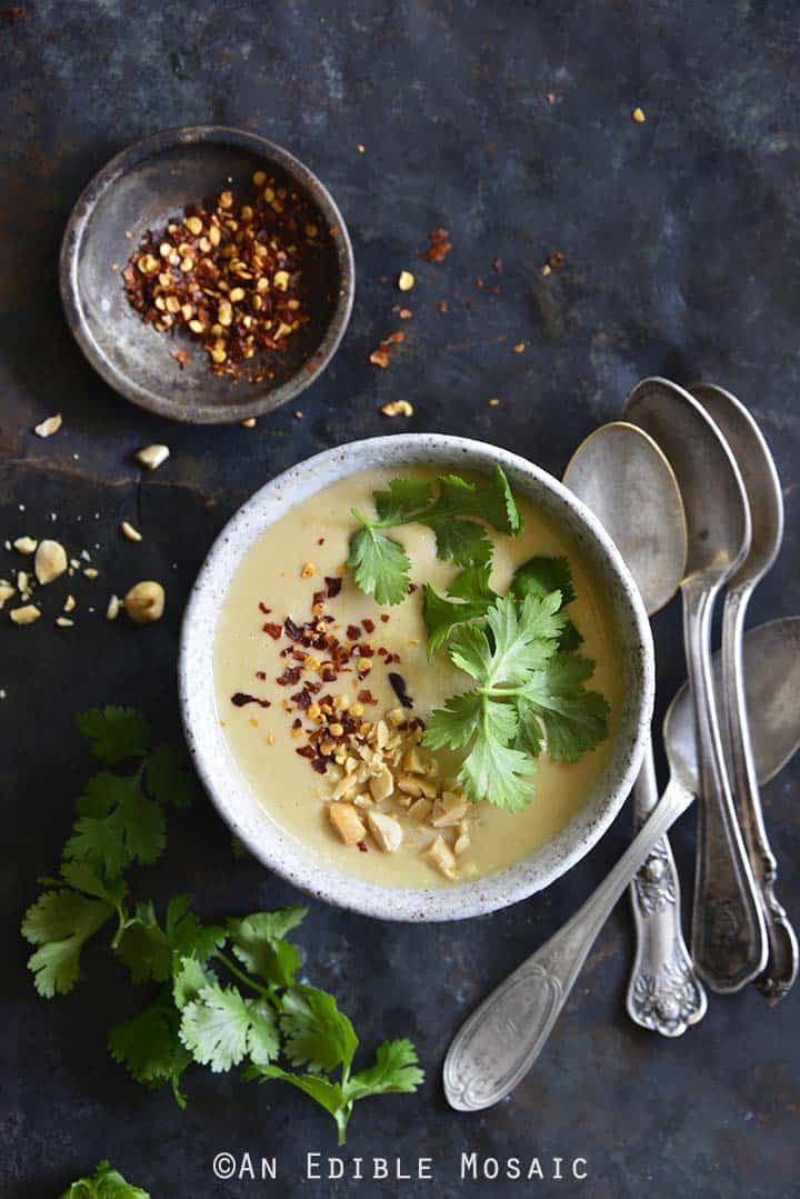 Panang Curry Red Lentil Soup with Fresh Cilantro and Crushed Red Pepper Flakes