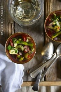 Roasted Asparagus Antipasta Salad on Wooden Surface with Vintage Spoons