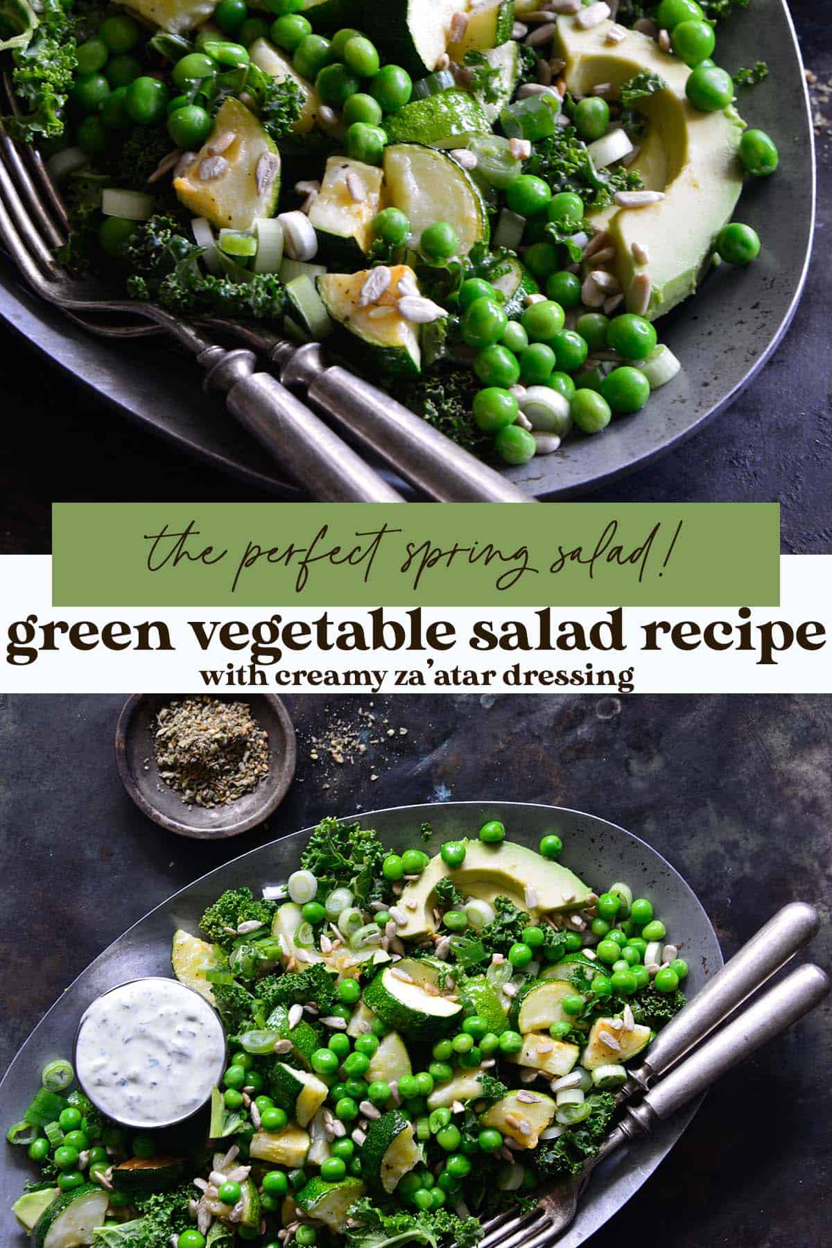 green vegetable salad recipe with creamy zaatar dressing