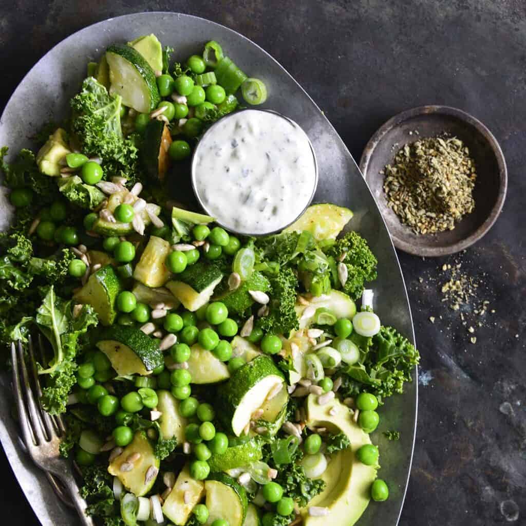 shades of green salad with zaatar dressing featured image