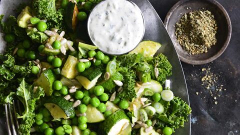 green pea dressing Shades of Salad with Creamy Za'atar healthy pea salad