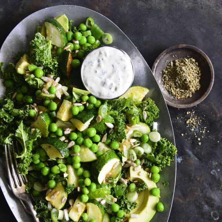 shades of green salad with zaatar dressing featured image