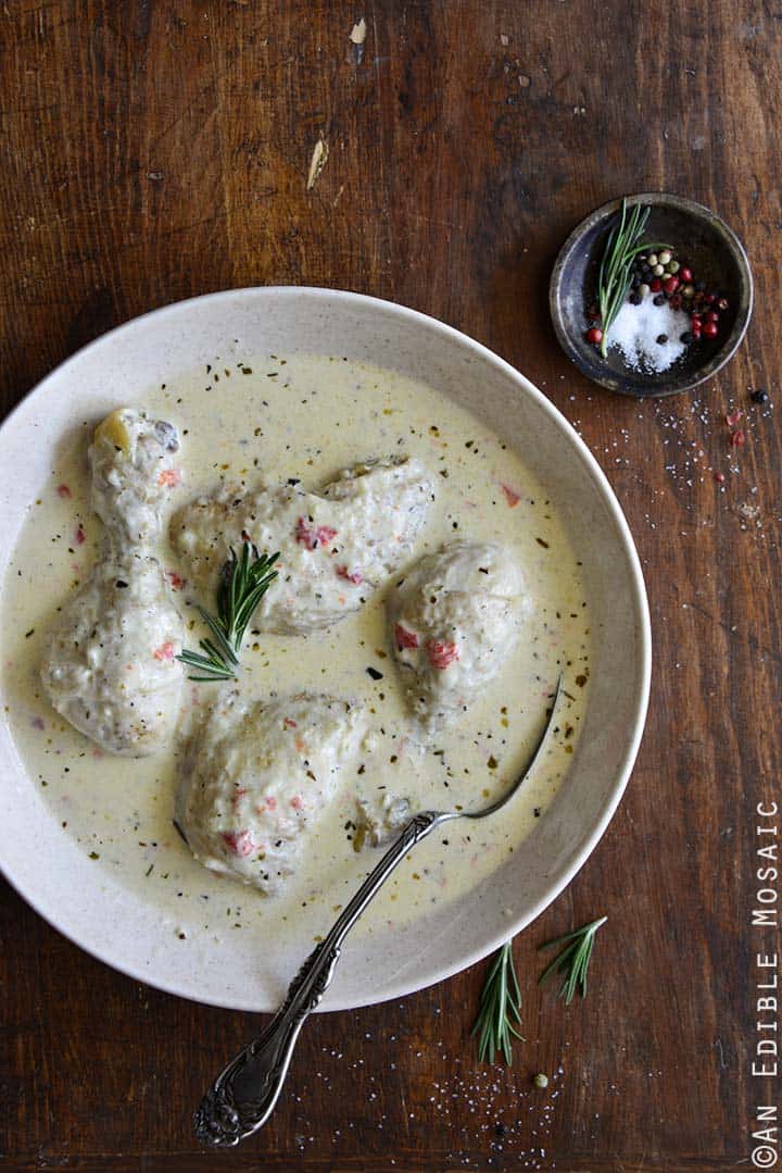 Instant Pot Date Night Low-Carb Creamy Roasted Red Bell Pepper Chicken on Wooden Table