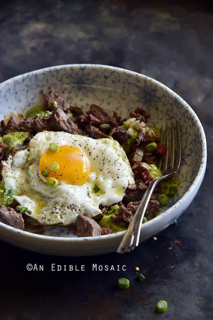 Leftover Pot Roast Hash with Chimichurri-Inspired Sauce Front View