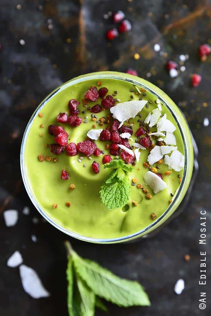 Top View of Green Pina Colada Smoothie