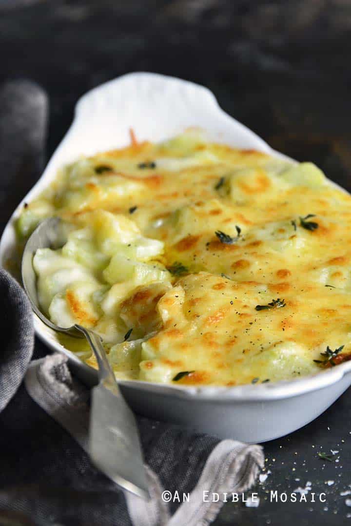 Front View of Low-Carb Broccoli Stem Gratin