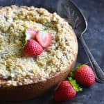 Strawberry Streusel Sour Cream Coffee Cake Front View with Fresh Strawberries
