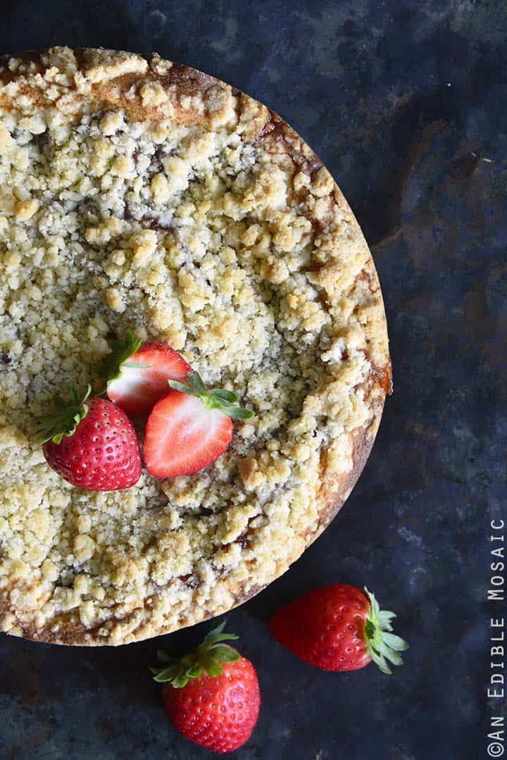 Top View of Strawberry Streusel Sour Cream Coffee Cake