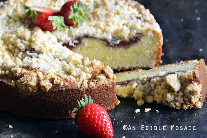 Close Up of Strawberry Streusel Sour Cream Coffee Cake