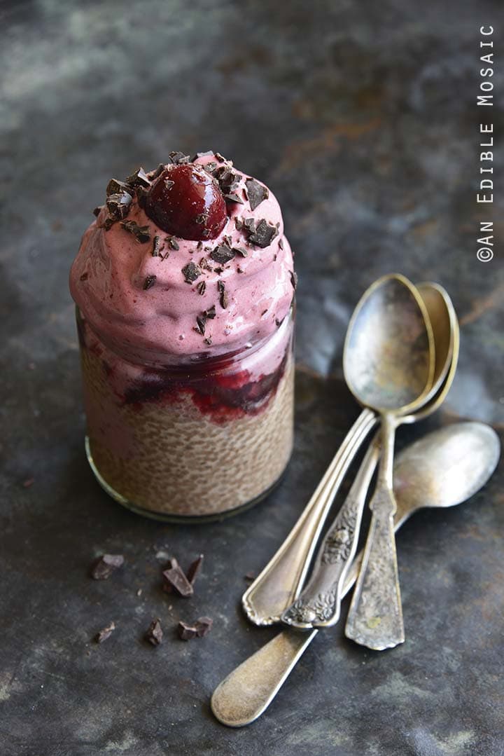 Black Forest Chia Pudding Nice Cream Recipe with Vintage Spoons