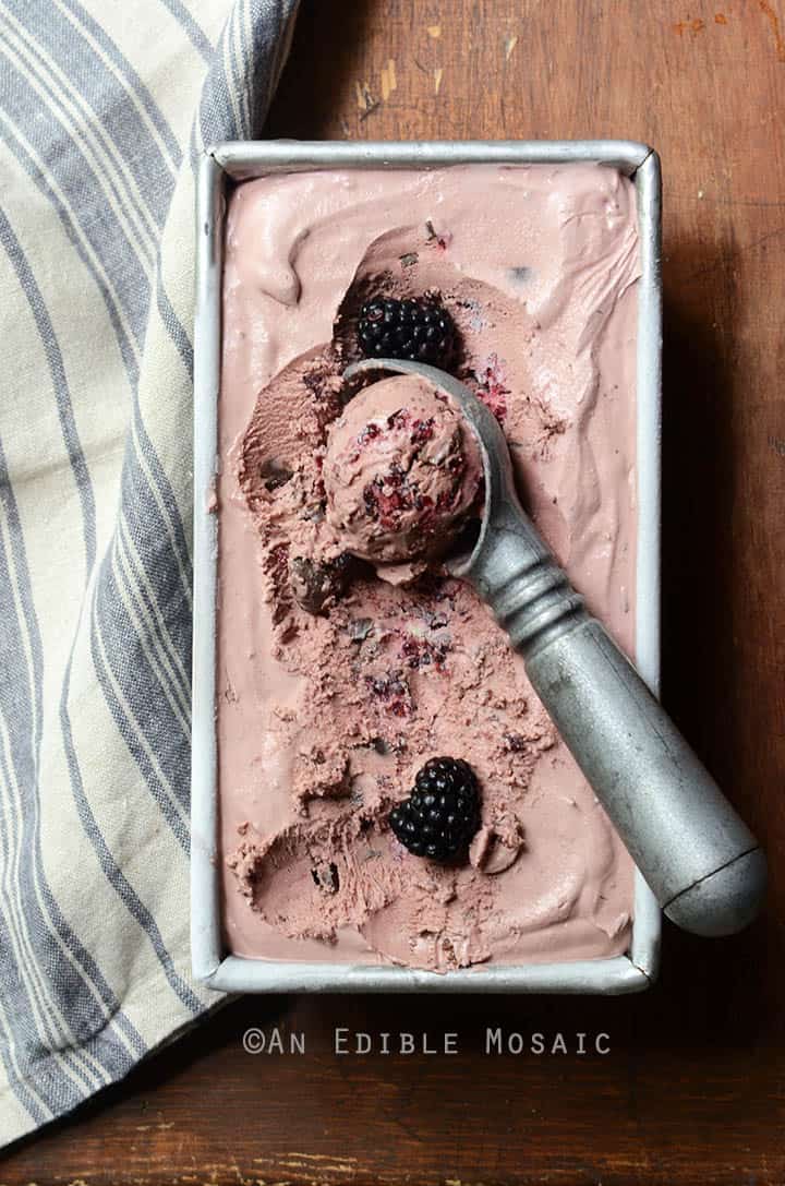 No-Churn Blackberry Dark Chocolate Cheesecake Ice Cream