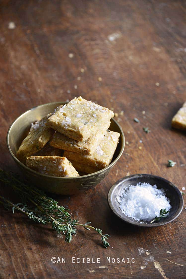 Swiss Cheese and Thyme Homemade Gluten Free Crackers in Bowl