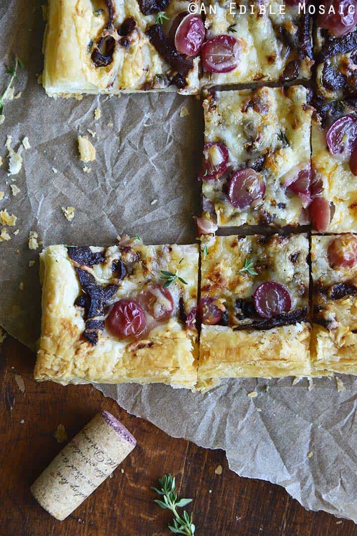 Top View of Puff Pastry Flatbread with Caramelized Onion