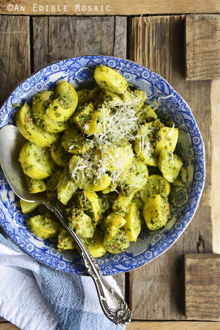 Basil Pesto Summer Squash Sauté (Easy Summer Side Dish Recipe) on Wooden Crate