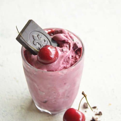 Front View of Healthy Cherry Garcia Ice Cream Recipe (No Ice Cream Maker) on White Background