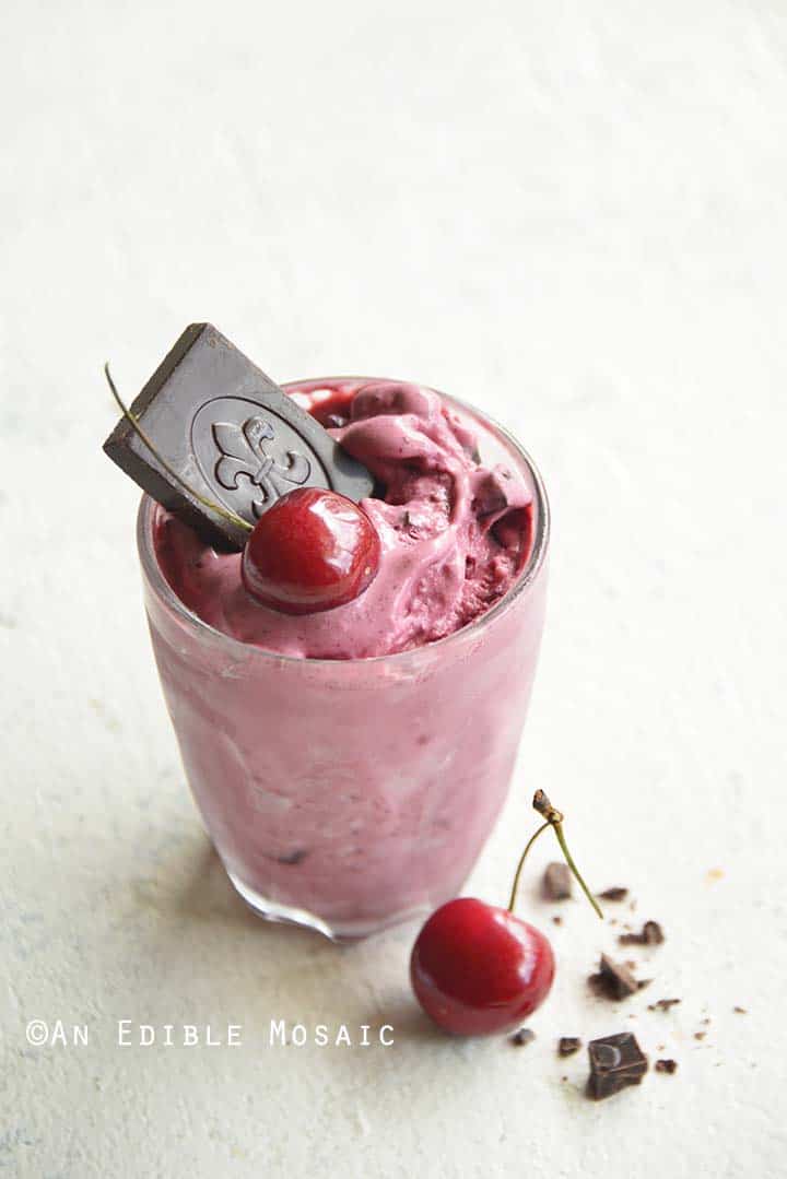 Front View of Healthy Cherry Garcia Ice Cream Recipe (No Ice Cream Maker) on White Background