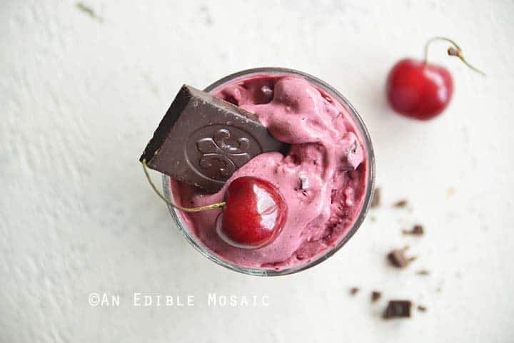 Close Up of Healthy Cherry Garcia Ice Cream Recipe (No Ice Cream Maker)