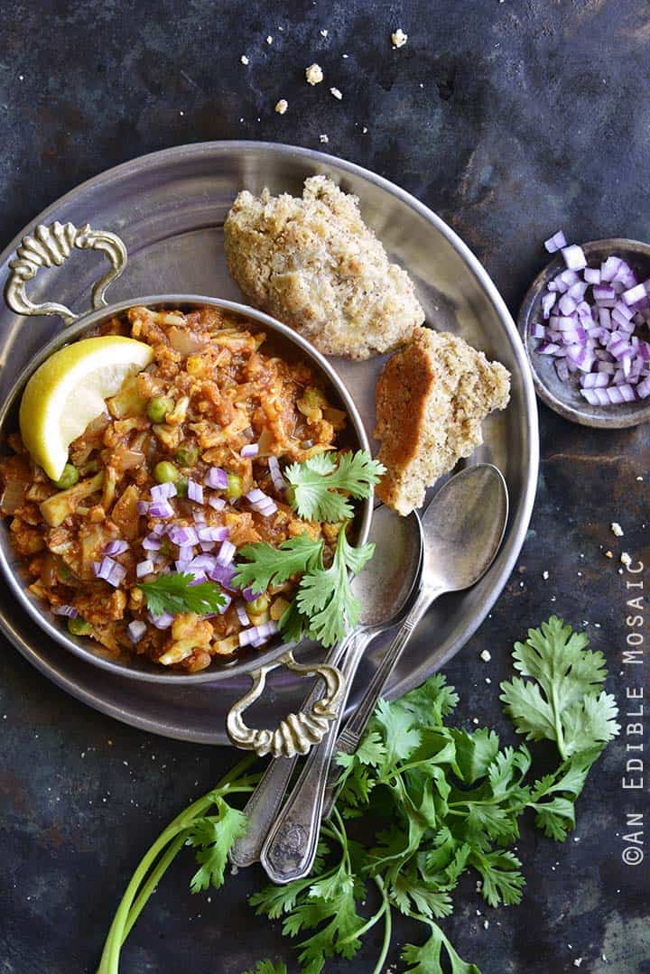 Overhead View of Instant Pot Cauliflower Pav Bhaji (Low Carb Indian Food) 