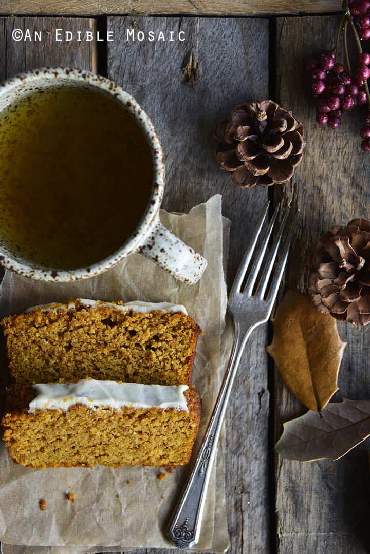 Slices of Gluten Free Pumpkin Bread Recipe with Cup of Tea