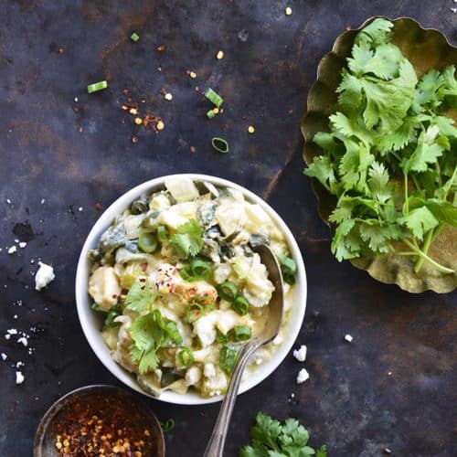 Low Carb Cheesy Poblano Chicken Casserole in Bowl