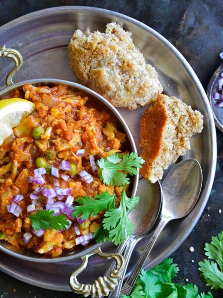 low carb Indian cauliflower Pav Bhaji recipe featured image