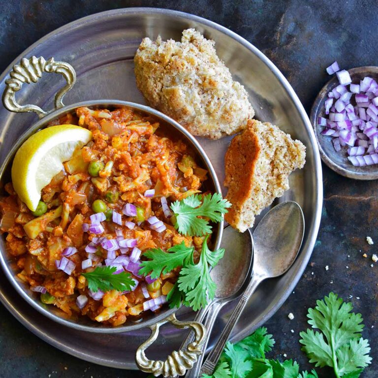 low carb Indian cauliflower Pav Bhaji recipe featured image