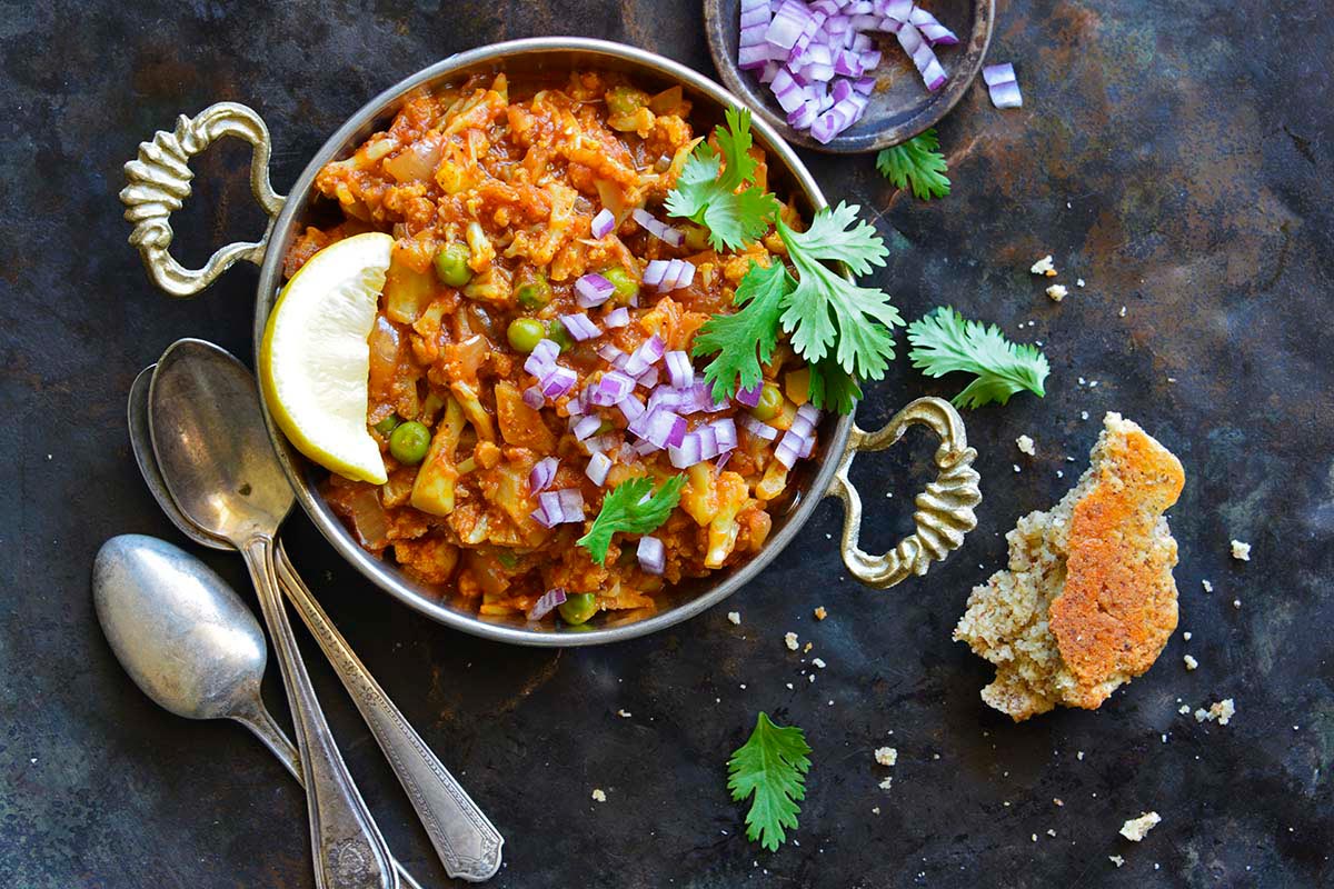 top view of low carb Indian Pav Bhaji meal