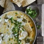 Overhead View of Easy Low Carb Chile Relleno Dip (15 Minute Dip Recipe) on Wooden Table