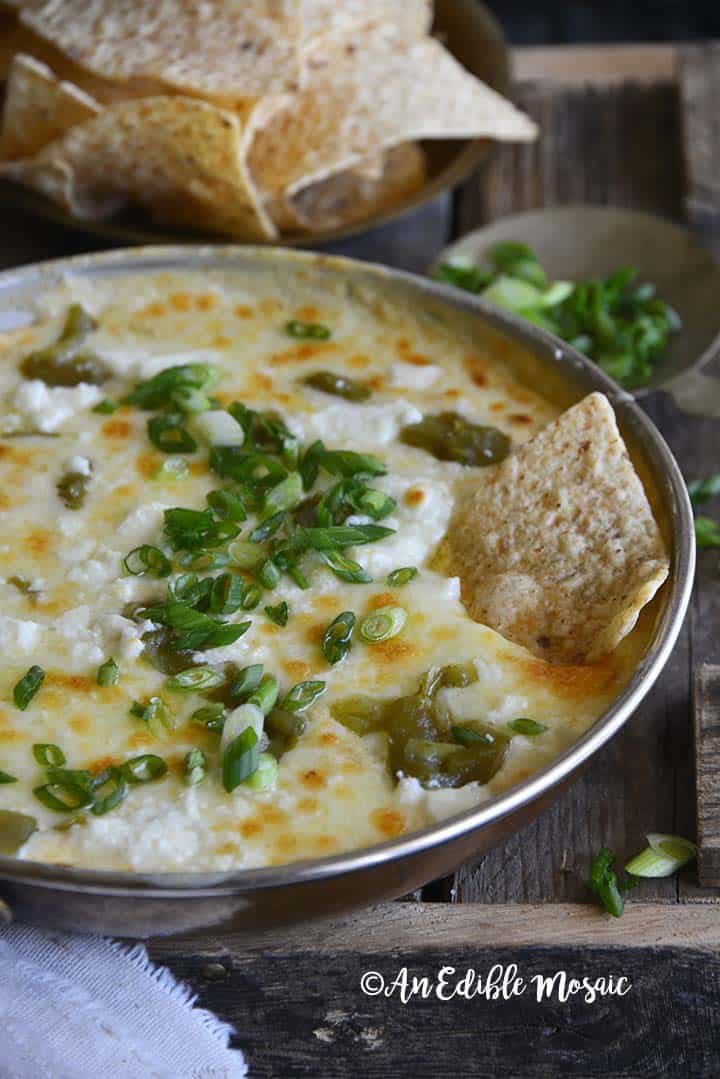 Front View of Easy Low Carb Chile Relleno Dip (15 Minute Dip Recipe) in Skillet